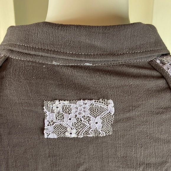 NWOT POL Gray Lavender Sheer Lace Romantic Blouse top shirt button up oversized - Picture 12 of 17